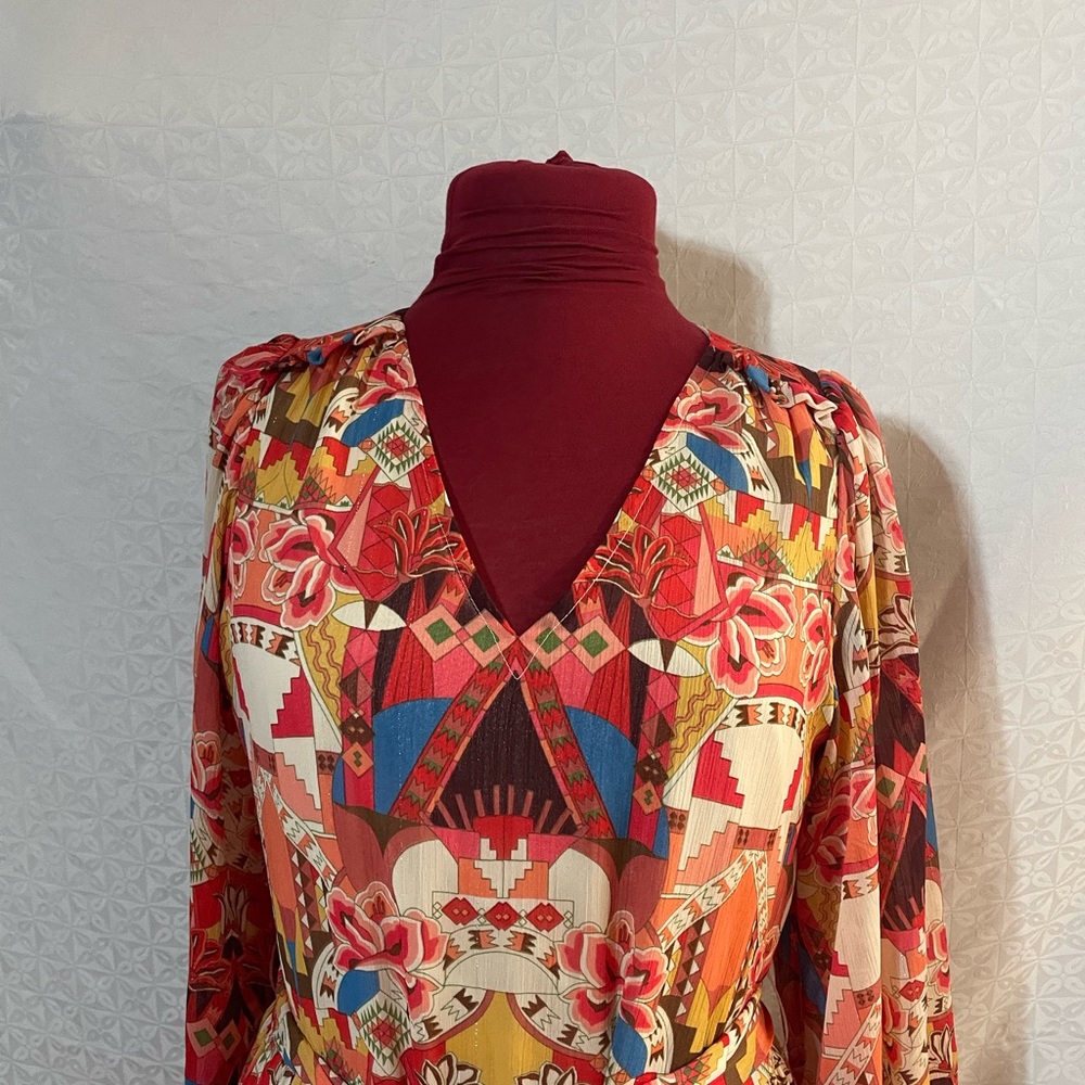 Jade Multicolor Geometric Pattern Long Sleeve Max… - image 1